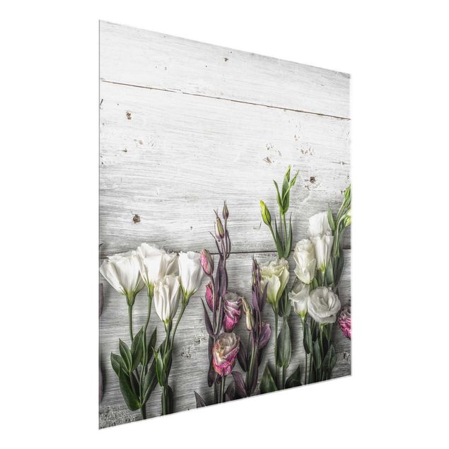 Wandbilder Floral Tulpen-Rose Shabby Holzoptik