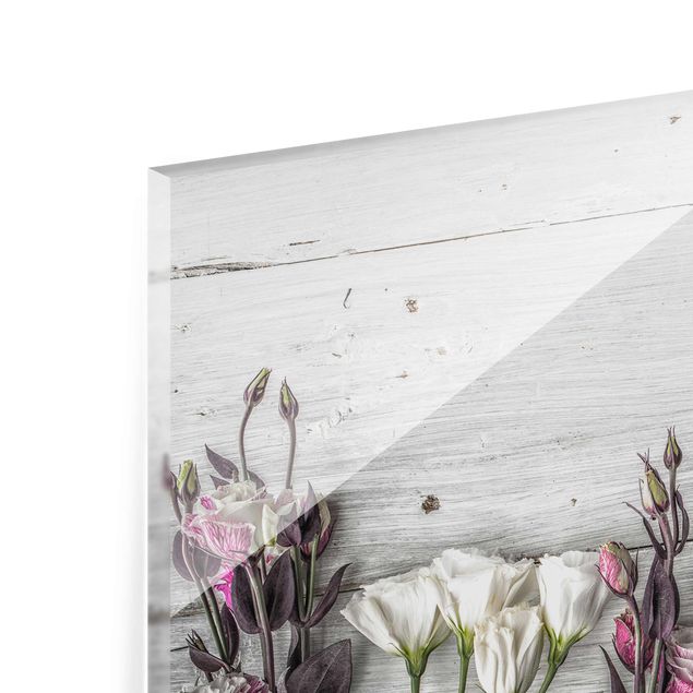 Glasbilder Tulpen-Rose Shabby Holzoptik