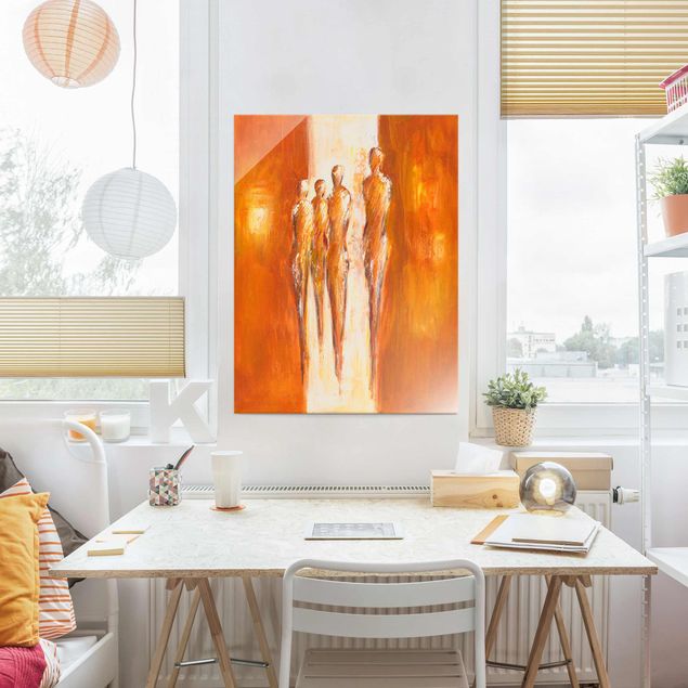 Glasbilder Abstrakt Petra Schüßler - Vier Figuren in Orange 02