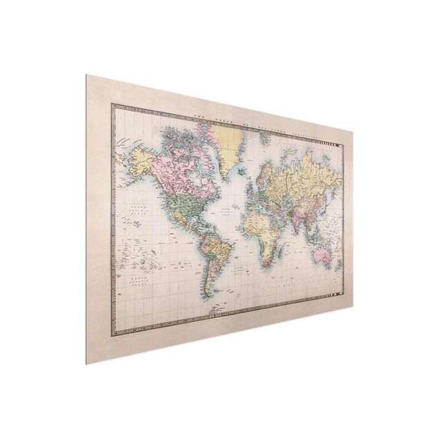 Glasbilder Weltkarten Vintage Weltkarte um 1850
