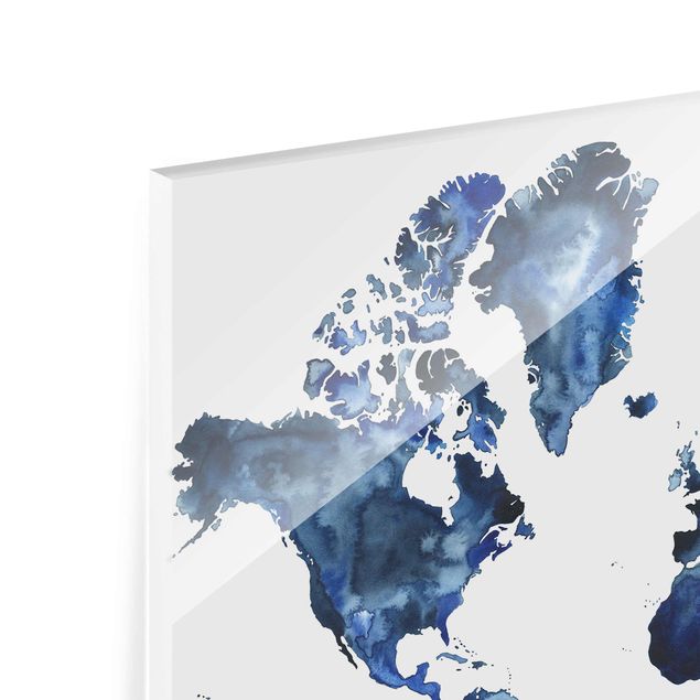 Glasbilder Wasser-Weltkarte hell