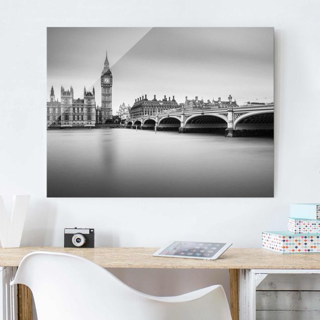 Glasbilder London Westminster Brücke und Big Ben
