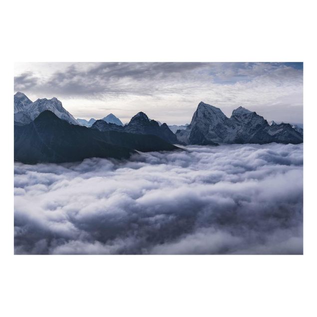 Glasbild schwarz-weiß Wolkenmeer im Himalaya