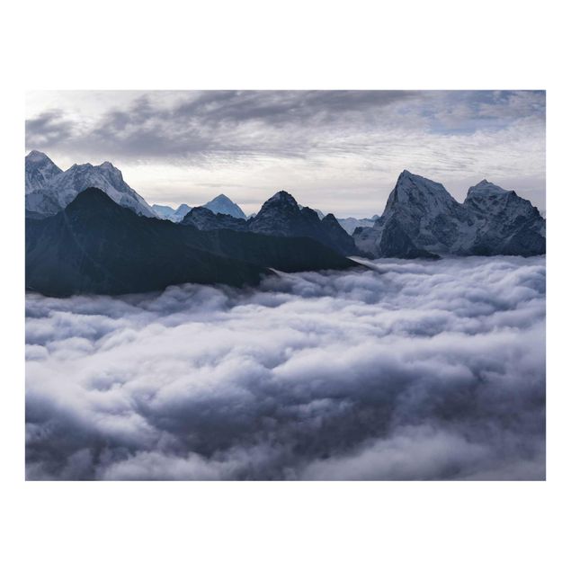 schwarz weiß Glasbilder Wolkenmeer im Himalaya