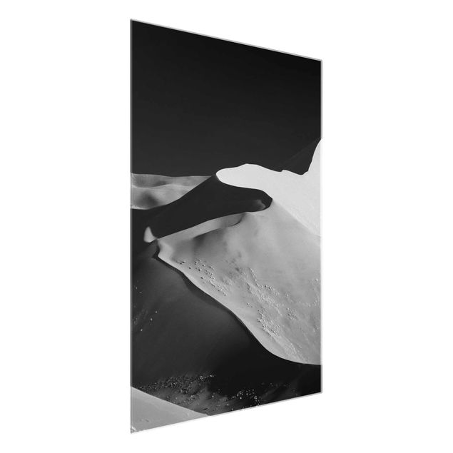 Glasbild schwarz-weiß Wüste - Abstrakte Dünen