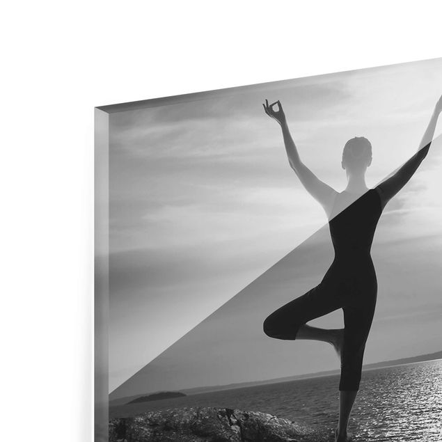 Glas Wandbilder Yoga schwarz weiss