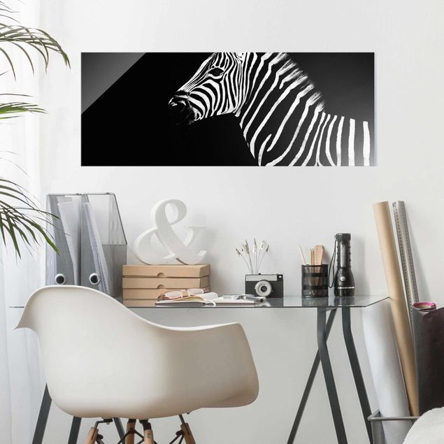 Glasbilder Schwarz-Weiß Zebra Safari Art