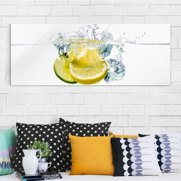Wandbilder Früchte Zitrone und Limette im Wasser