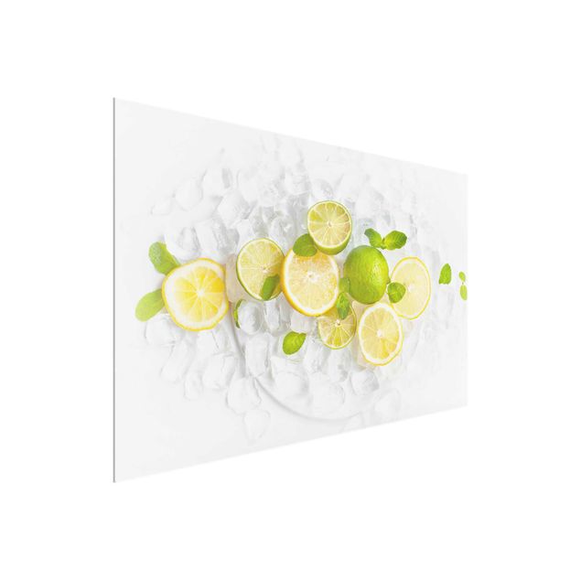 Wandbilder Floral Zitrusfrüchte auf Eiswürfel