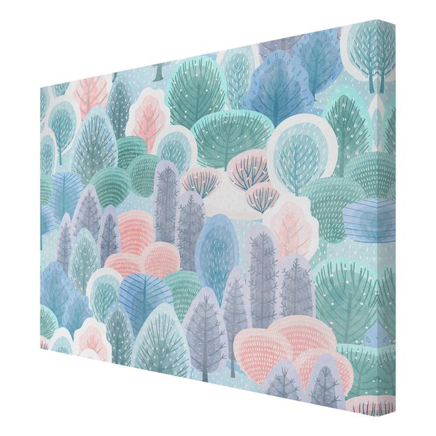 Wandbilder Blumen Glücklicher Wald in Pastell