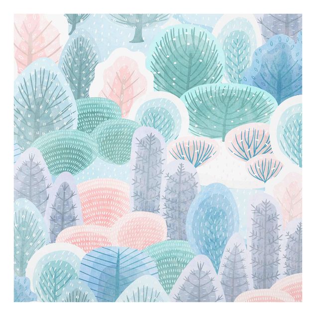 Wandbilder Floral Glücklicher Wald in Pastell