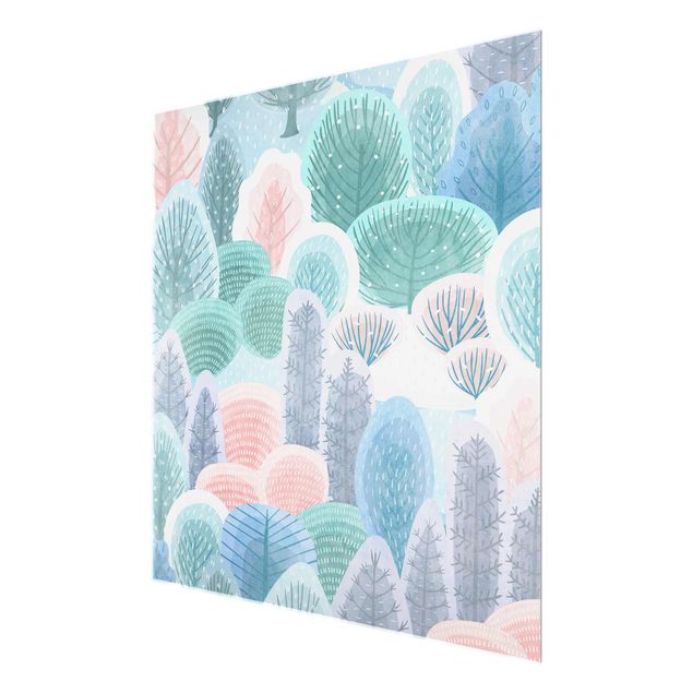 Wandbilder Blumen Glücklicher Wald in Pastell