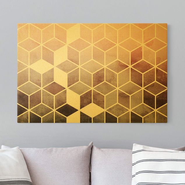 Wandbilder 3D Rosa Grau goldene Geometrie