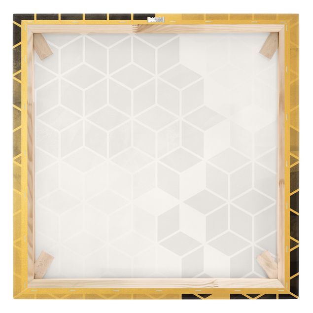 Leinwandbild - Schwarz Weiß goldene Geometrie - Quadrat 1:1
