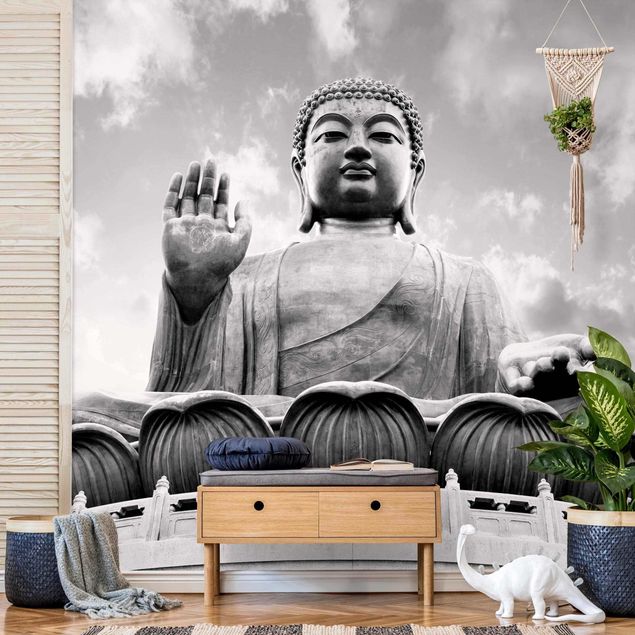 Fototapete modern Großer Buddha Schwarz-Weiß