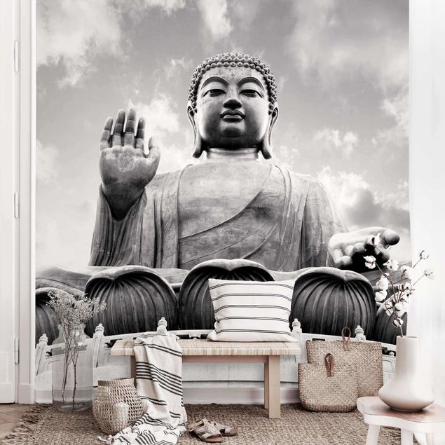 Tapete Schwarz-Weiß Großer Buddha Schwarz-Weiß