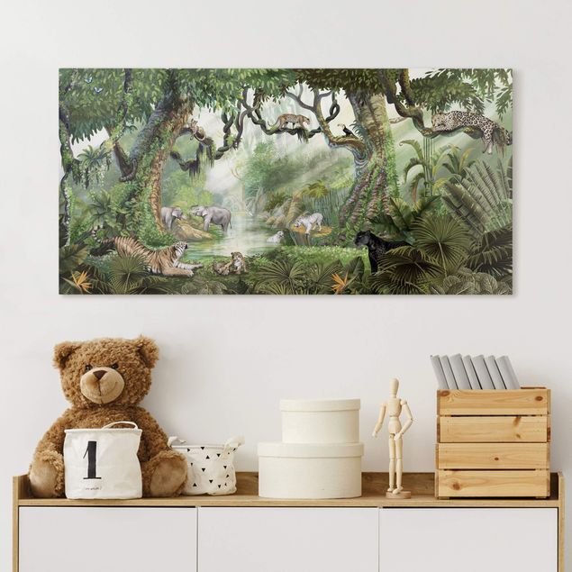 Wandbilder Elefanten Großkatzen an der Dschungeloase