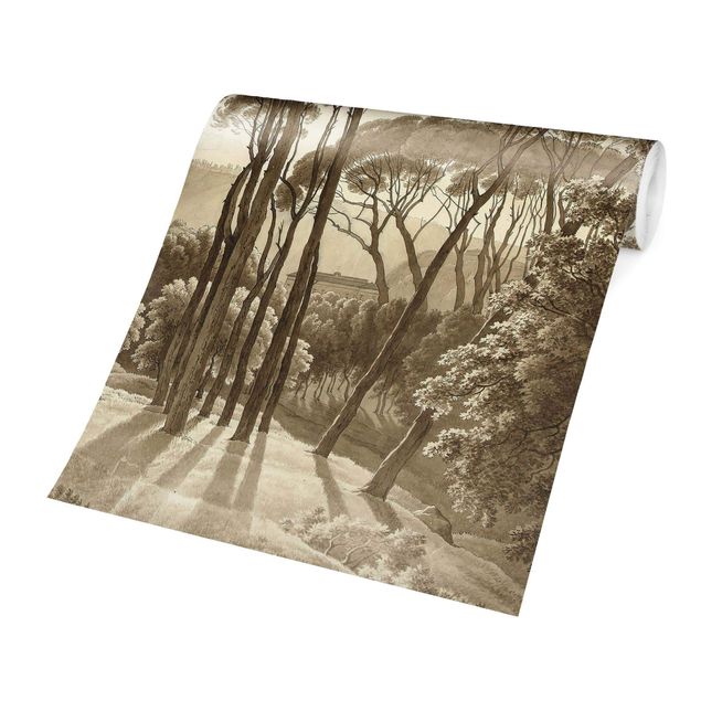 Fototapete beige Hendrik Voogd Landschaft mit Bäumen in Beige