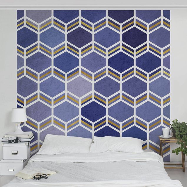 Tapeten mit Muster Hexagonträume Muster in Indigo