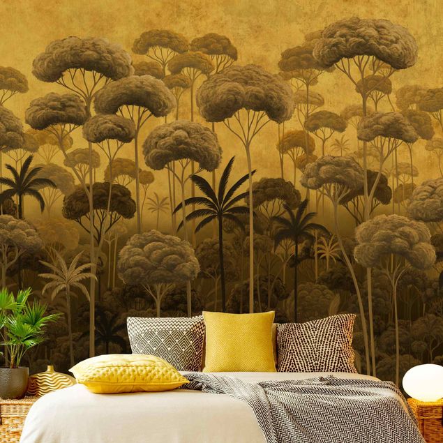 Fototapete gold Hohe Bäume im Dschungel in goldener Tönung