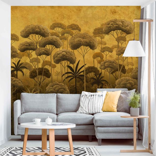 Fototapete modern Hohe Bäume im Dschungel in goldener Tönung