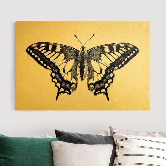 Leinwand Schmetterling Illustration fliegender Schwalbenschwanz Schwarz