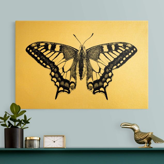 Wandbilder Modern Illustration fliegender Schwalbenschwanz Schwarz