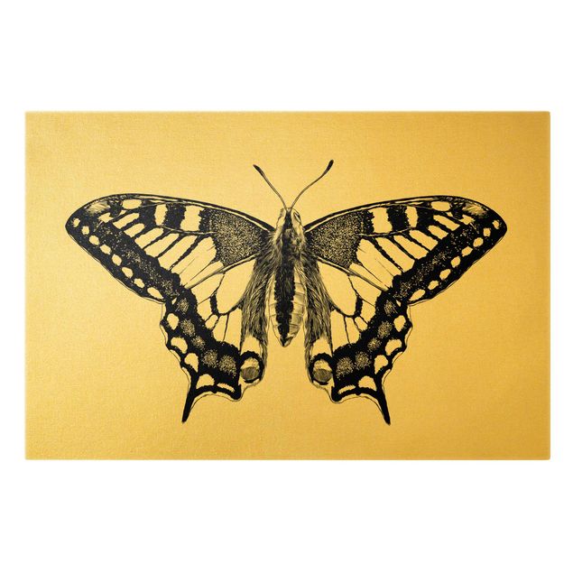 Wandbilder Tiere Illustration fliegender Schwalbenschwanz Schwarz