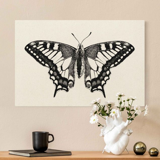 Wandbilder Schmetterlinge Illustration fliegender Schwalbenschwanz Schwarz