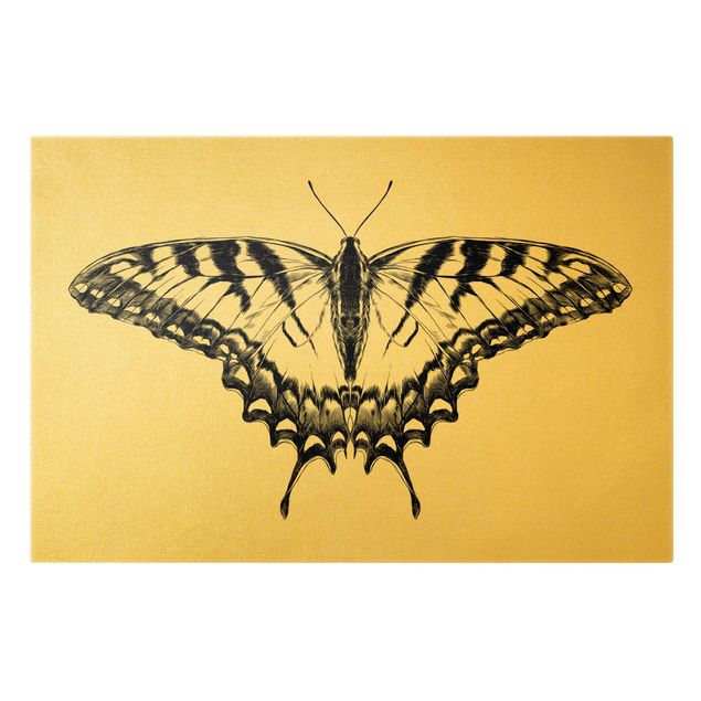 Leinwand Tiere Illustration fliegender Tiger Schwalbenschwanz Schwarz