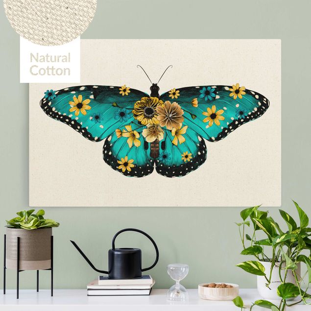 Leinwandbild Schmetterling Illustration floraler Blauer Morpho