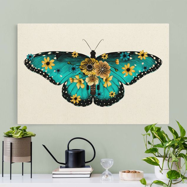 Wandbilder Schmetterlinge Illustration floraler Blauer Morpho