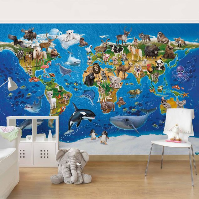 Weltkarte Tapete Weltkarte mit Tieren