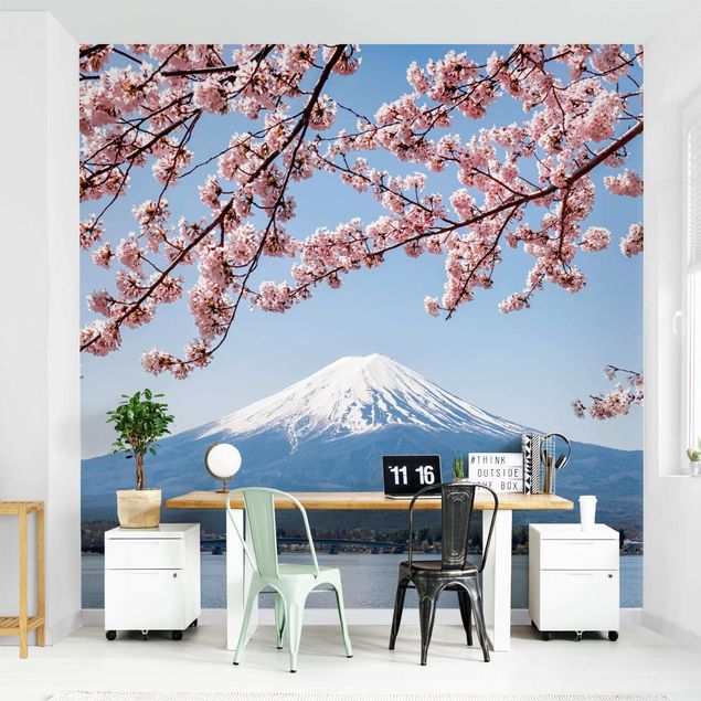 Wanddeko Küche Kirschblüten mit Berg Fuji