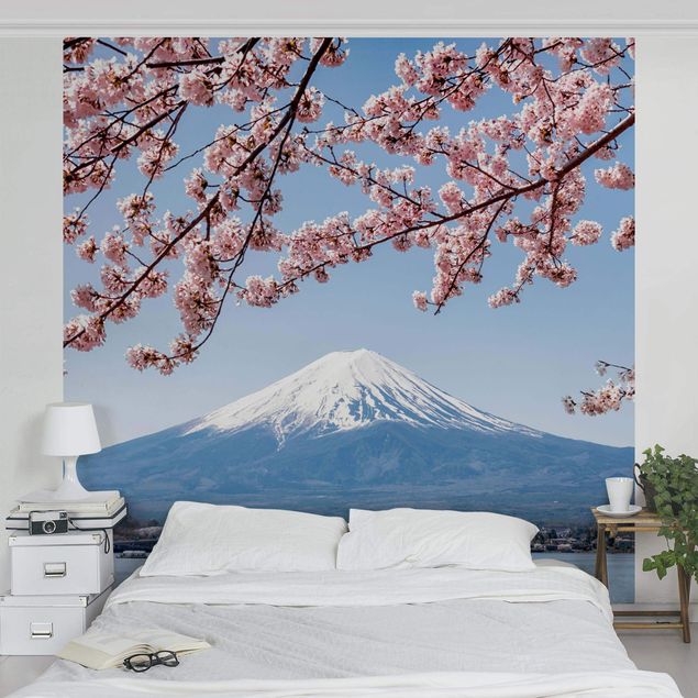 Tapete Berge Kirschblüten mit Berg Fuji