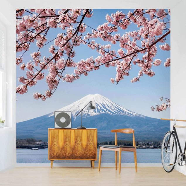 Fototapete Blumen Kirschblüten mit Berg Fuji