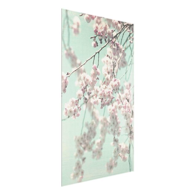 Wandbilder Blumen Kirschblütentanz auf Leinenstruktur