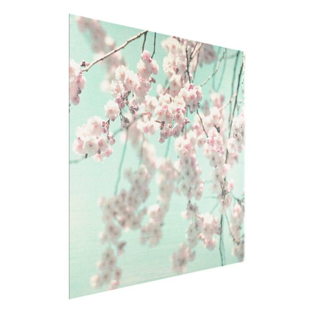 Wandbilder Blumen Kirschblütentanz auf Leinenstruktur