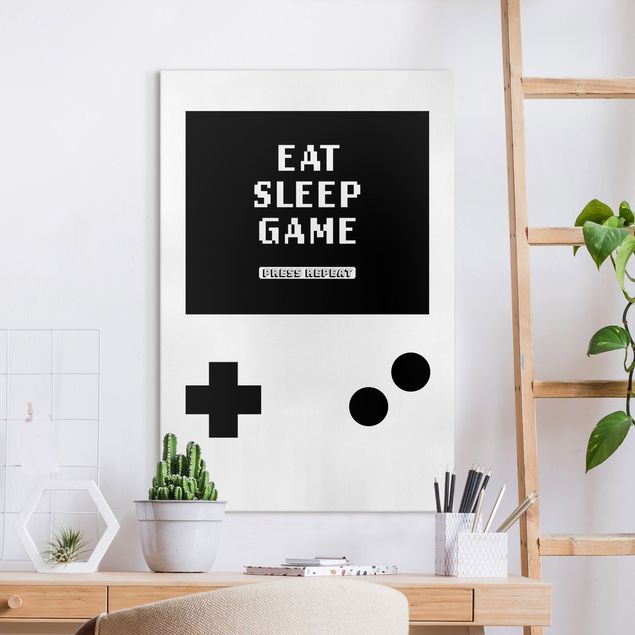 schwarz-weiß Bilder auf Leinwand Klassik Konsole Eat Sleep Game Press Repeat