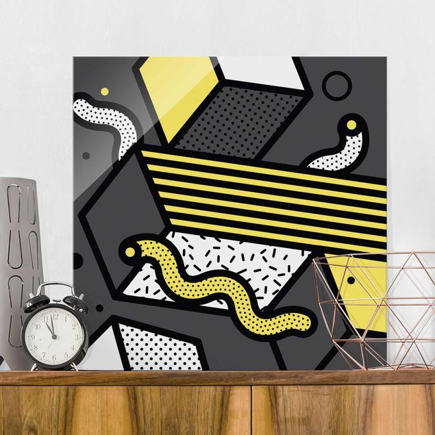 Wandbilder Muster Komposition Neo Memphis Gelb und Grau