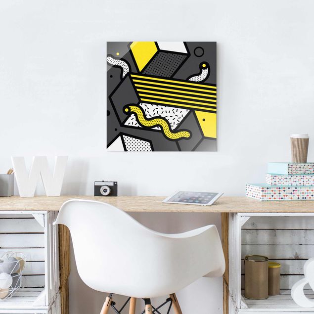 Wandbilder Modern Komposition Neo Memphis Gelb und Grau