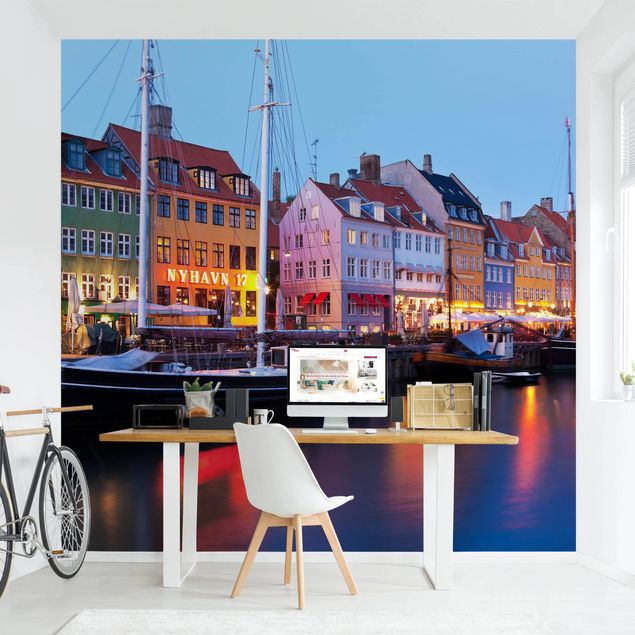 Fototapete Skyline Kopenhagener Hafen am Abend