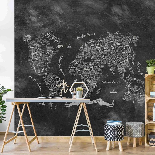 Wanddeko Küche Kreide Typografie Weltkarte