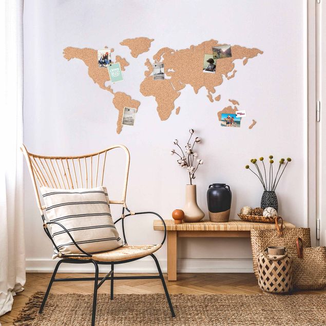 Wandaufkleber Weltkarte Weltkarte Kork Pinnwand mit 16 Landkarten-Pins 100 x 45 cm