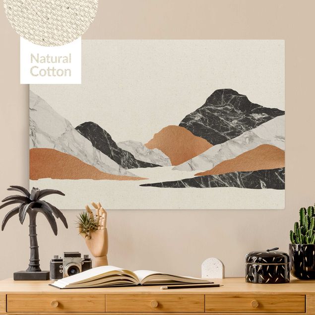 Wanddeko Küche Landschaft in Marmor und Kupfer II
