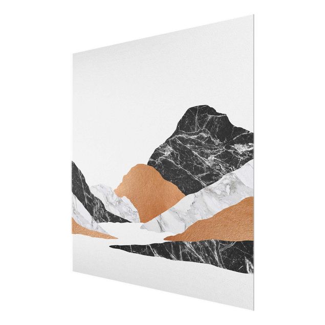 Glasbilder Abstrakt Landschaft in Marmor und Kupfer II