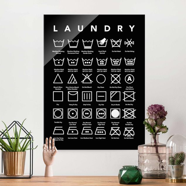 Küchen Deko Laundry Symbole Schwarz-Weiß