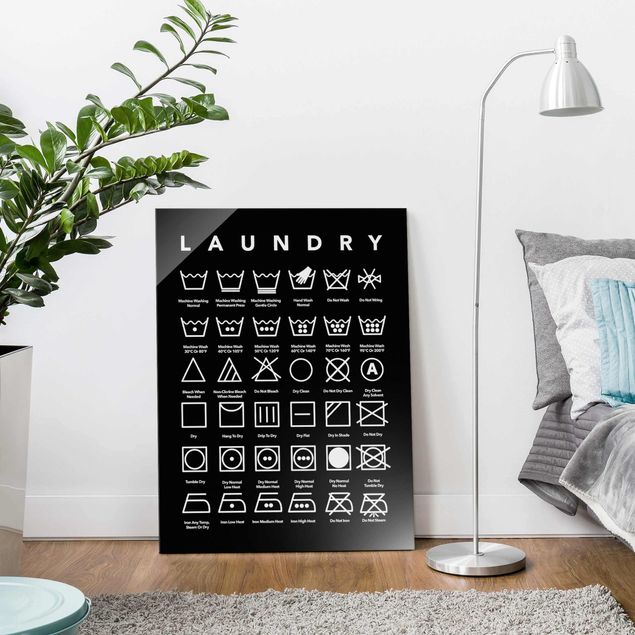 Glasbilder Schwarz-Weiß Laundry Symbole Schwarz-Weiß