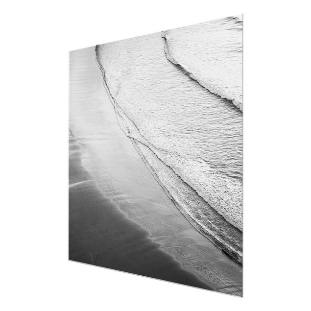 schwarz weiß Glasbilder Leichter Wellengang am Strand Schwarz Weiß