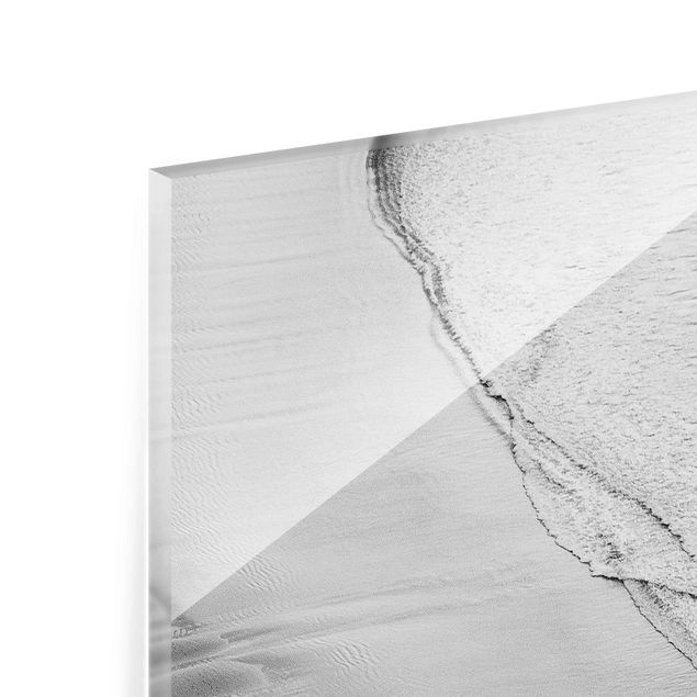 Wandbilder Glas Natur Leichter Wellengang am Strand Schwarz Weiß